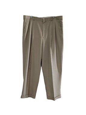 Perry Ellis Portfolio Men's Dress Pants, Tan, Size 42x30, Pleated, Cuffed